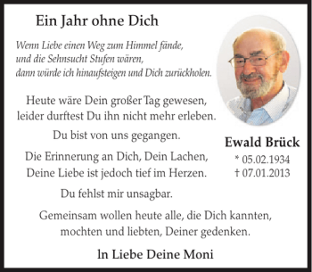 Traueranzeige von Ewald Brück von WochenSpiegel