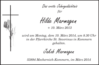 Traueranzeige von Hilde Marmagen von WochenSpiegel