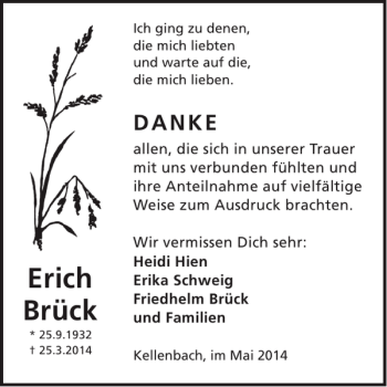 Traueranzeige von Erich Brück von WochenSpiegel