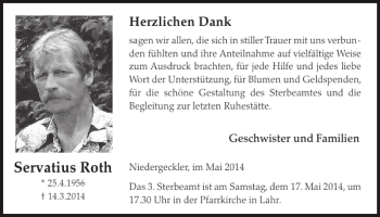 Traueranzeige von Servatius Roth von WochenSpiegel