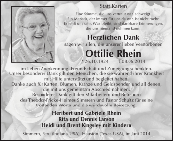 Traueranzeige von Ottilie Rhein von WochenSpiegel