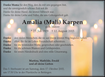 Traueranzeige von Amalia Mali Karpen von WochenSpiegel