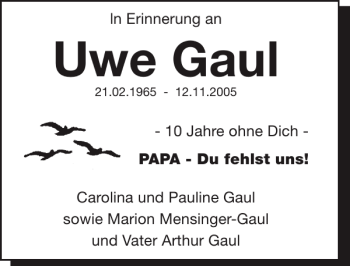 Traueranzeige von Uwe Gaul von WochenSpiegel