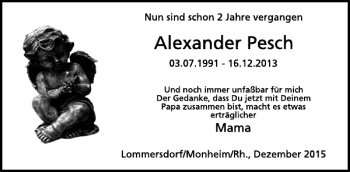 Traueranzeige von Alexander Pesch von WochenSpiegel