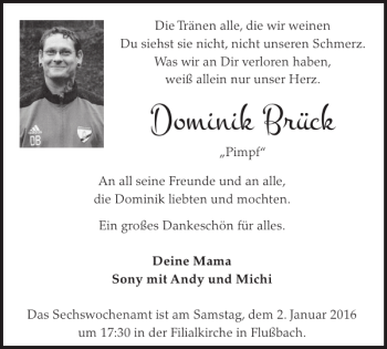 Traueranzeige von Dominik Brück von WochenSpiegel