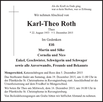 Traueranzeige von Karl-Theo Roth von WochenSpiegel