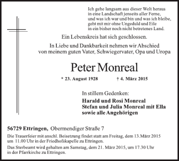 Traueranzeige von Peter Monreal von WochenSpiegel