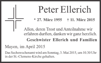 Traueranzeige von Peter Ellerich von WochenSpiegel