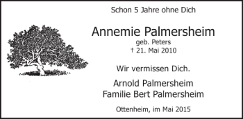 Traueranzeige von Annemie Palmersheim von WochenSpiegel