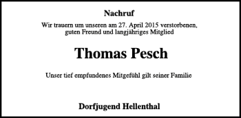 Traueranzeige von Thomas Pesch von WochenSpiegel