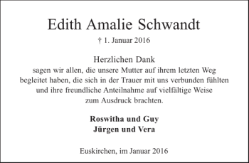 Traueranzeige von Edith Amalie Schwandt von WochenSpiegel