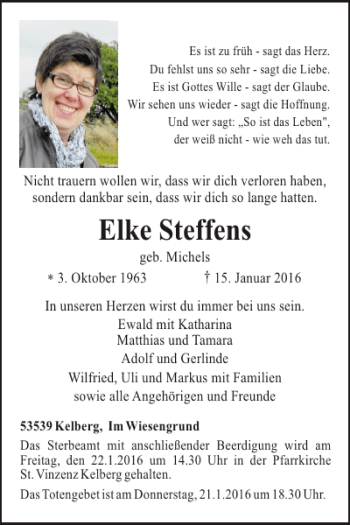 Traueranzeigen von Elke Steffens | WochenSpiegel Trauer