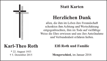 Traueranzeige von Karl-Theo Roth von WochenSpiegel