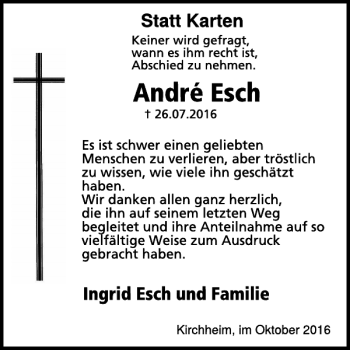 Traueranzeige von André Esch von WochenSpiegel