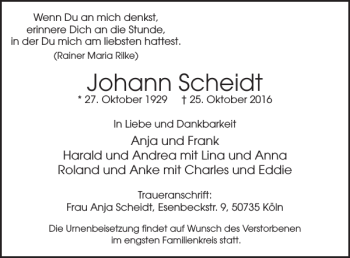 Traueranzeige von Johann Scheidt von WochenSpiegel