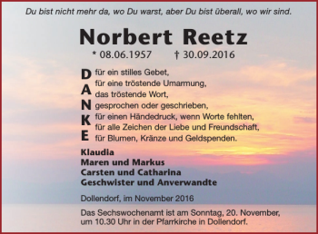 Traueranzeige von Norbert Reetz von WochenSpiegel