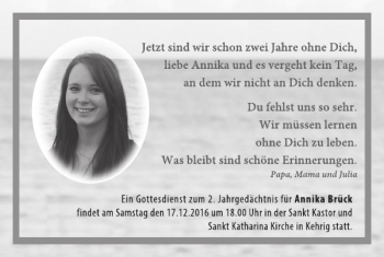 Traueranzeige von Annika Brück von WochenSpiegel