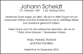 Traueranzeige von Johann Scheidt von WochenSpiegel