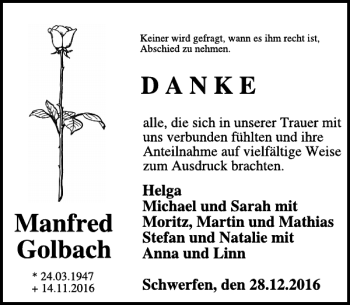 Traueranzeige von Manfred Golbach von WochenSpiegel