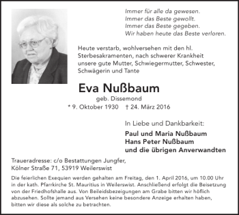 Traueranzeige von Eva Nußbaum von WochenSpiegel