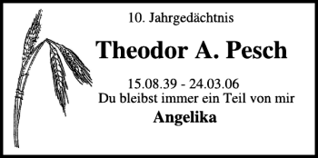 Traueranzeige von Theodor A. Pesch von WochenSpiegel