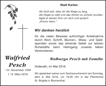 Traueranzeige von Walfried Pesch von WochenSpiegel