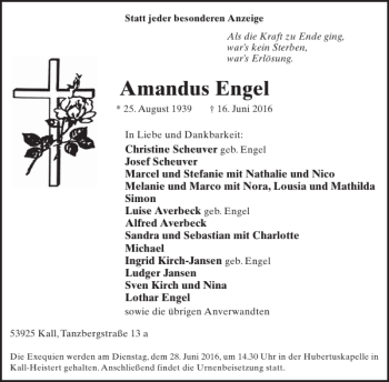 Traueranzeige von Amandus Engel von WochenSpiegel