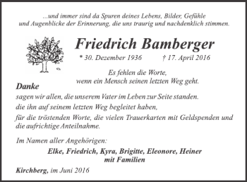 Traueranzeige von Friedrich Bamberger von WochenSpiegel