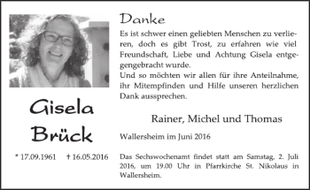 Traueranzeige von Gisela Brück von WochenSpiegel