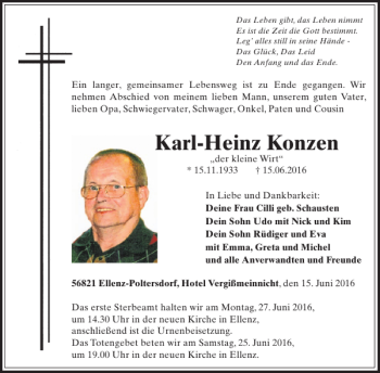 Traueranzeige von Karl-Heinz Konzen von WochenSpiegel