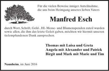 Traueranzeige von Manfred Esch von WochenSpiegel