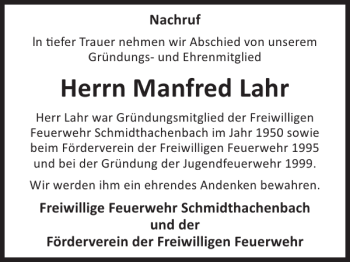 Traueranzeige von Manfred Lahr von WochenSpiegel