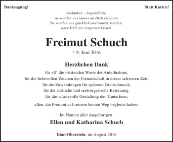 Traueranzeige von Freimut Schuch von WochenSpiegel