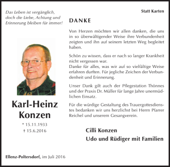 Traueranzeige von Karl-Heinz Konzen von WochenSpiegel