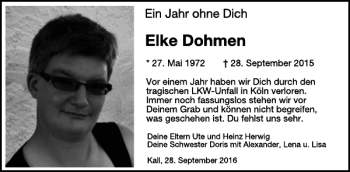 Traueranzeige von Elke Dohmen von WochenSpiegel