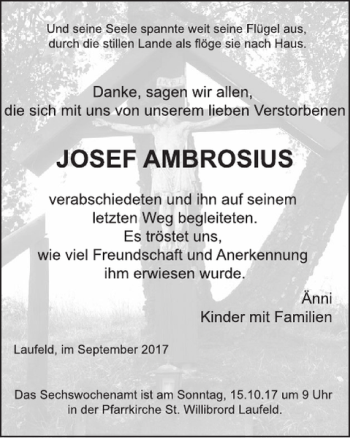 Traueranzeige von Josef Ambrosius von WochenSpiegel