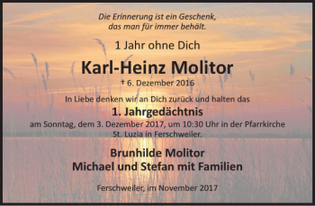 Traueranzeige von Karl-Heinz Molitor von WochenSpiegel