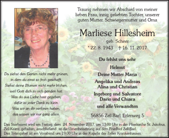 Traueranzeige von Marliese Hillesheim von WochenSpiegel