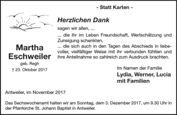 Traueranzeige von Martha Eschweiler von WochenSpiegel