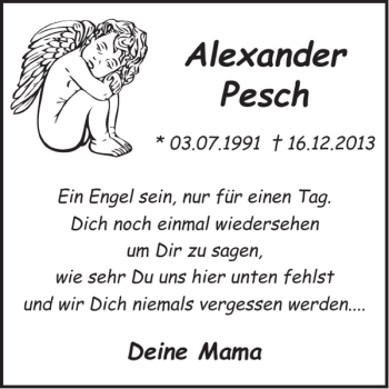 Traueranzeige von Alexander Pesch von WochenSpiegel