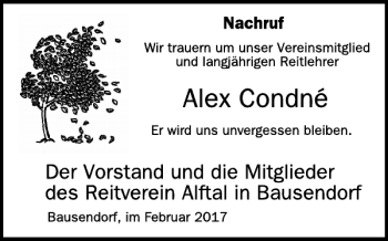 Traueranzeige von Alex Condné von WochenSpiegel