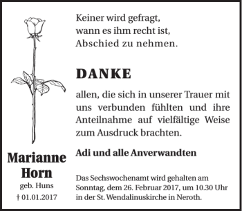 Traueranzeige von Marianne Horn von WochenSpiegel