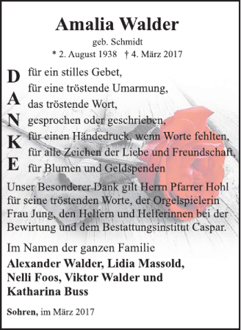 Traueranzeige von Amalia Walder von WochenSpiegel