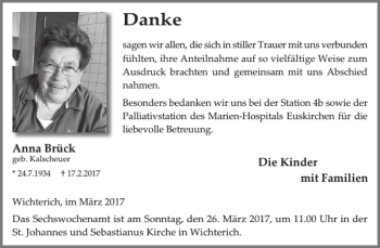 Traueranzeige von Kinder Anna Brück von WochenSpiegel