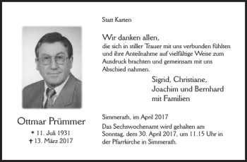 Traueranzeige von Ottmar Prümmer von WochenSpiegel