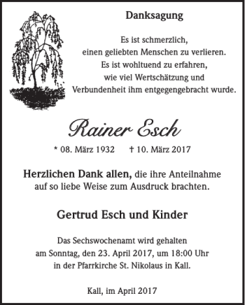 Traueranzeige von Rainer Esch von WochenSpiegel