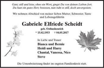 Traueranzeige von Gabriele Elfriede Scheidt von WochenSpiegel