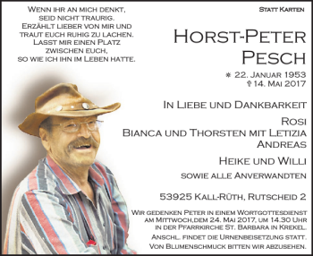 Traueranzeige von Horst-Peter Pesch von WochenSpiegel