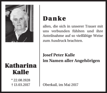 Traueranzeige von Katharina Kalle von WochenSpiegel