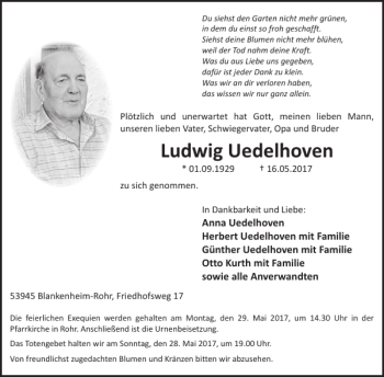 Traueranzeige von Ludwig Uedelhoven von WochenSpiegel